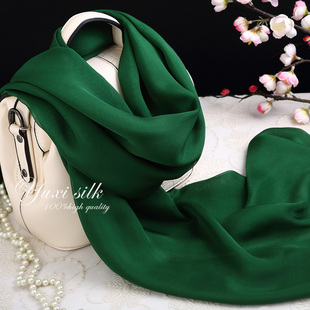 墨绿色纯色100%桑蚕丝长款真丝，丝巾披肩女纱巾春秋冬夏季丝绸围巾