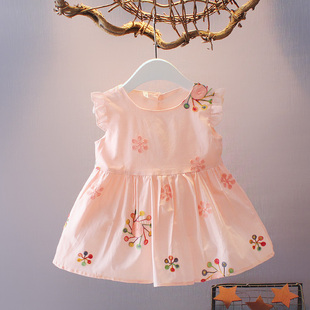 0-1-2-3岁婴儿衣服女宝宝连衣裙，无袖夏装百天新生儿韩版棉布裙子