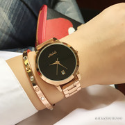 米莉莎时尚简约百搭OL款带日历钢带手表气质大气淑女腕表创意手表