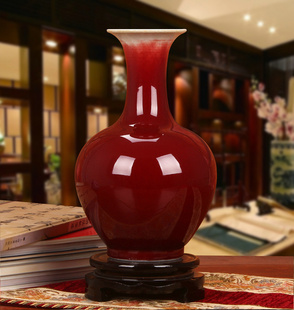 景德镇陶瓷器 颜色釉朗红花瓶 现代中式时尚家居工艺摆件装饰品