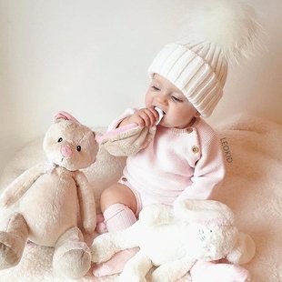 Leokid秋冬款超大貉子毛球球女宝宝毛线帽婴儿羊毛套头帽儿童帽子