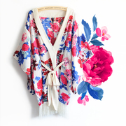 鲜艳花朵浮世绘东瀛印花日系文艺绸缎和风和服防晒开衫外套