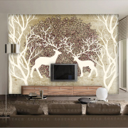 麋鹿森林壁纸卧室北欧客厅，电视背景墙纸复古怀旧无缝大型壁画490