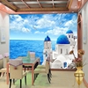 欧式油画海景风景壁纸客厅卧室电视背景墙纸3d地中海蓝天白云壁画