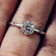 1克拉钻戒瑞士钻石戒指首饰纯银经典六爪活口可调节女士礼物戒子