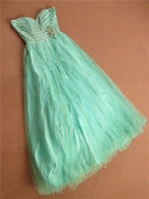 0608绿色纱裙蓬蓬裙抹胸，长款手工钉珠，宴会年会外贸工厂晚礼服裙