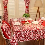 红蔓红色布艺纯棉桌布，餐桌布现代简约结婚礼喜庆台布茶几布盖巾