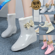 女士雨鞋韩国水鞋时尚中短筒套鞋防滑水靴甜美胶鞋雨靴厚底款