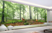 3d立体森林动物树木，清新壁画沙发电视背景墙，壁纸墙布墙纸卧室客厅