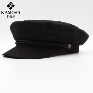 kamosa复古海军帽子时尚，帅气男女士平顶帽，秋冬鸭舌帽贝雷帽休闲