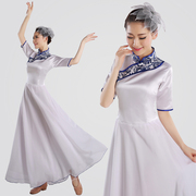青花瓷民族古筝演出服，古典舞蹈服装民乐表演服白色长裙大合唱