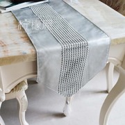 现代简约餐桌银色桌旗金属珠条仿皮垫布 欧式茶几桌旗/桌布