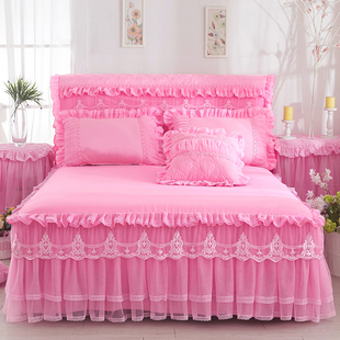 韩版公主蕾丝床裙单件床罩婚庆，防滑花边床笠床套床垫，保护套带裙边