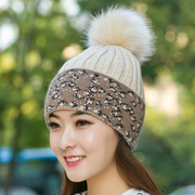 韩国兔毛帽大球球针织毛线帽子秋冬天保暖护耳女韩版冬季尖尖帽潮