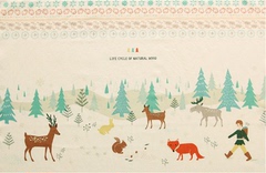 卡通圣诞定位棉麻布料麋鹿小树桌布