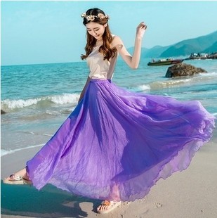 海边拖地长裙仙女，8米大摆裙沙滩度假显瘦夏季金丝雪纺半身裙