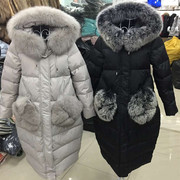 2015冬装奢华口袋狐狸大毛领，连帽加厚韩版长款羽绒服女