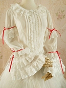 原创设计LOLITA洋装姬袖复古公主风长袖衬衫修身蕾丝雪纺衫