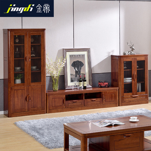 上海金帝柚木实木家具中式美式欧式纯柚木组合电视柜厅柜