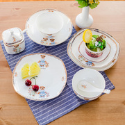 骨瓷餐具碗碟套装家用碗盘韩式碗卡通餐具套装可爱儿童餐具陶瓷碗