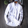 秋季韩版纯色白男士(白男士)长袖，衬衫修身薄款休闲男装衬衣服青少年寸衫潮