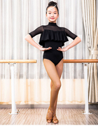 女儿童拉丁舞上衣连体衣，少儿舞蹈服装比赛练功服装2018夏