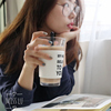 韩版创意潮流玻璃杯男女学生情侣带盖勺水杯简约早餐牛奶咖啡杯子