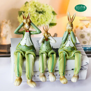 树脂工艺品创意吊脚娃娃 可爱兔子结婚家居装饰品 田园摆饰小摆件