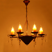 欧式地中海铁艺复古创意个性，蜡烛吊灯美式乡村酒吧，灯餐厅灯客厅灯