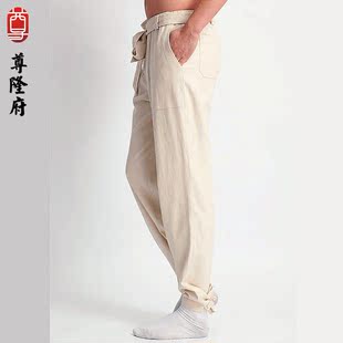 男士休闲中国风长裤亚麻透气直筒裤