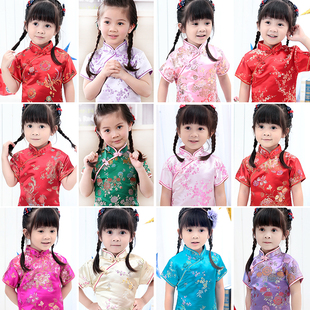 女童旗袍儿童连衣裙中国风中大童，唐装女孩洋气，中式学生表演出礼服