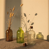 zakka杂货复古雕花透明彩色玻璃插花瓶，漂流瓶精油瓶带软木塞
