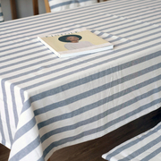 简约北欧现代蓝灰白格子条纹纯棉布艺餐桌布台布盖布茶几布料定制