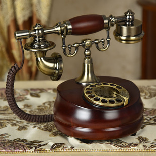 实木仿古复古转盘电话机老式家用座机欧式美式简约古典插卡电话