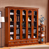 欧式全实木玻璃门书橱纯香樟木，实木书柜书架自由组合柜木柜储物柜