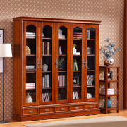 欧式全实木玻璃门书橱纯香樟木实木书柜书架自由组合柜木柜储物柜