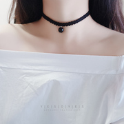黑色脖子饰品纯银日韩国简约choker项圈项链女锁骨，链蕾丝颈带颈链