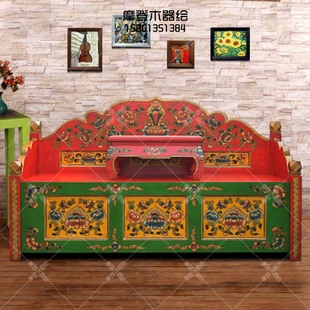实木罗汉床藏式彩绘沙发床法座床榻现代中式仿古家具新古典家具