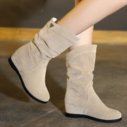韩版磨砂女靴内增高中筒靴坡跟，中跟短靴子，秋马丁靴潮女冬中靴套筒