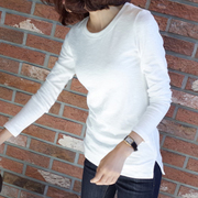 长袖t恤女2024秋冬韩版白色，修身打底衫内搭纯棉，体恤上衣小衫