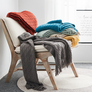 四季北欧针织毛线毯 床尾巾沙发装饰毯子搭巾纯色午睡薄款