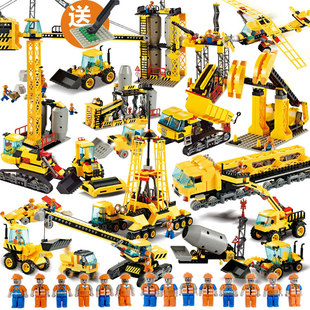 大型城市组工程车建筑工地系列推土挖掘益智拼装拼插积木男孩玩具