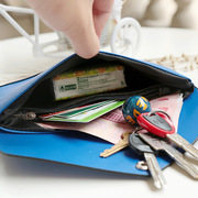 韩版中长款钱包pu皮横款拼接手拿女式多功能手机包卡位纯色
