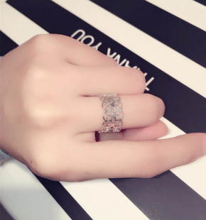 日韩流行镂空花朵戒指，女欧美简约复古开口指环，潮人银色个性戒子