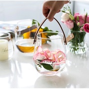 简约手提透明玻璃花瓶创意客厅餐桌插花瓶 桌面收纳罐鲜花水培瓶