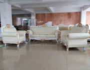 欧式真皮沙发美式全实木皮艺沙发组合奢华别墅新古典雕刻 米 白色