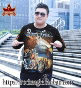 泰国潮牌3D哈雷老鹰机车动物长袖T恤宽松大码秋装圆领打底衫