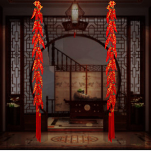 新年春节装饰乔迁新房客厅酒店，喜庆布置红红火火辣椒，串中国结挂件
