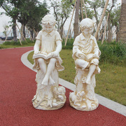 欧式人物雕塑男女孩，看书摆设公园立体装饰创意，饰品家居工艺摆件