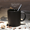 欧式高档陶瓷黑色哑光大容量，马克杯子创意简约磨砂咖啡杯带勺水杯
